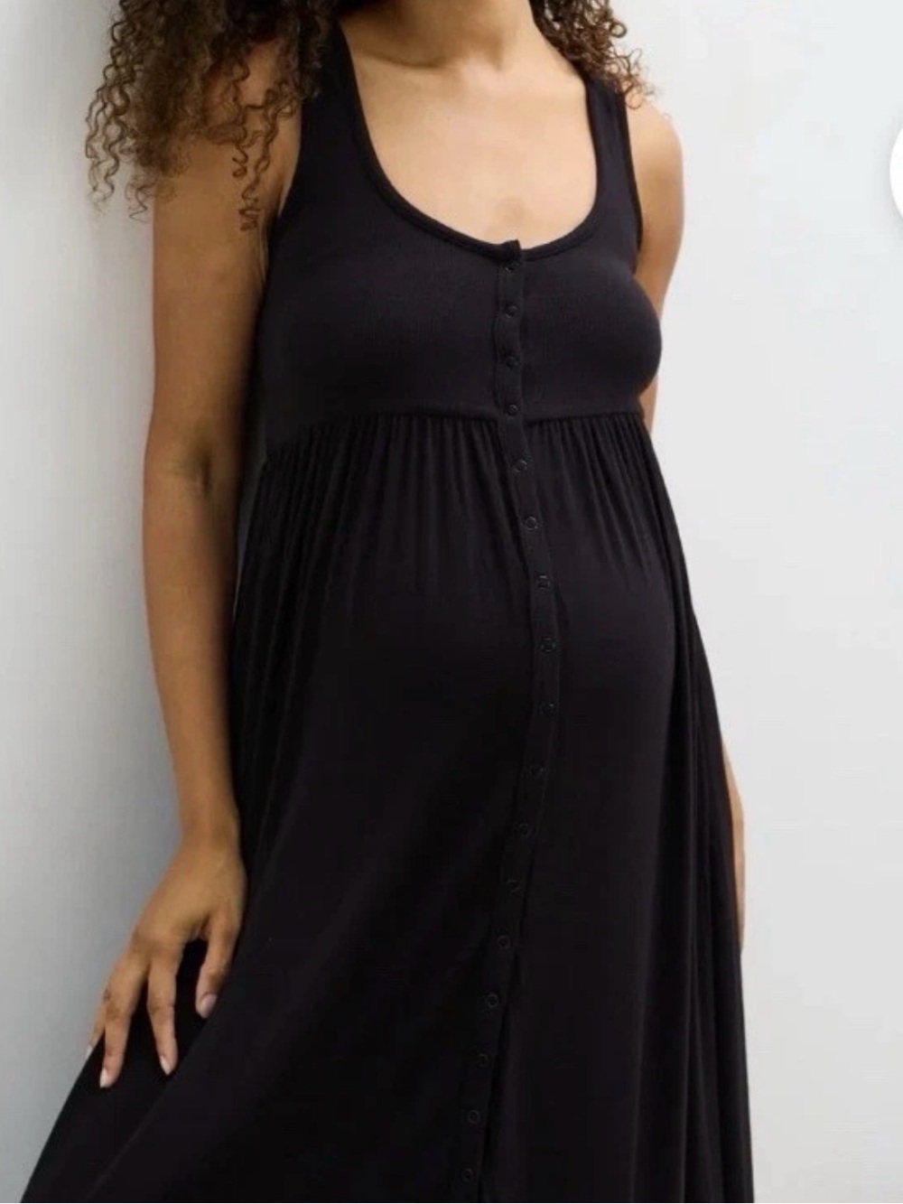 HATCH The Henley Black Ribbed Maternity & Nursing Midi Dress - Size Large (L)